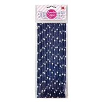 Canudo de Papel Azul Escuro com Estrelas Branca 6mmx200mm - 4333 - 12 unidades Canudo de Papel Azul Escuro com Estrelas Branca 6mmx200mm - 4333 - 12 unidades