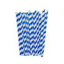 Canudo de Papel Azul Listrado Grande 25 Unidades