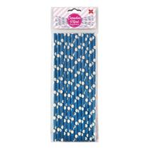 Canudo de Papel Azul Royal com Poá Grande Branco 6mmx200mm - 4336 - 12 unidades