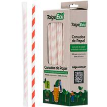 Canudo De Papel Biodegradavel Reciclável Descartável C/100und Cor Vermelho - Talge