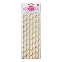 Canudo de Papel Branco com Estrela Dourada Laminado Metalizado 6mmx200mm - 4332 - 12 unidades
