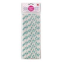 Canudo de Papel Branco com Poá Grande Azul Claro 6mmx200mm - 4338 - 12 unidades