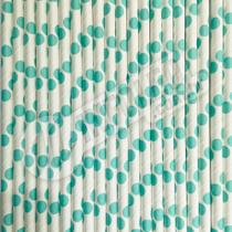 Canudo de Papel Branco com Poá Grande Azul Claro 6mmx200mm - 4338 - 20 unidades