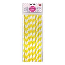 Canudo de Papel Listrado Amarelo e Branco 6mmx200mm - 4310 - 12 unidades