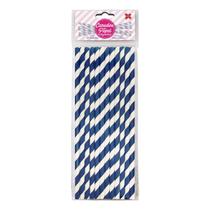 Canudo de Papel Listrado Azul Escuro e Branco 6mmx200mm - 4318 - 12 unidades