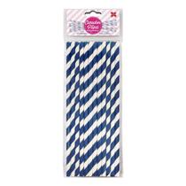 Canudo de Papel Listrado Azul Escuro e Branco 6mmx200mm - 4318 - 12 unidades - Make+