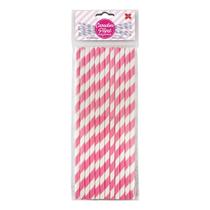 Canudo de Papel Listrado Rosa e Branco 6mmx200mm - 4312 - 12 unidades