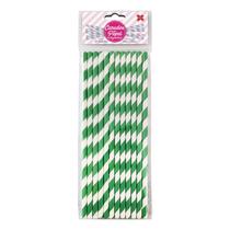 Canudo de Papel Listrado Verde e Branco 6mmx200mm - 4316 - 12 unidades