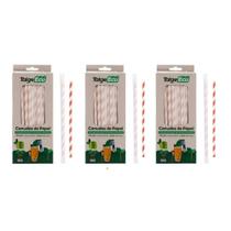 Canudo Ecologico Papel Branco e Vermelho embalado individualmente 3 caixas com 100un Talge Eco