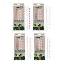 Canudo Ecologico Papel Branco e Vermelho embalado individualmente 4 caixas com 100un Talge Eco