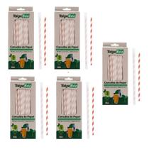 Canudo Ecologico Papel Branco e Vermelho embalado individualmente 5 caixas com 100un Talge Eco