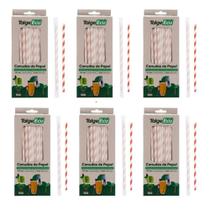 Canudo Ecologico Papel Branco e Vermelho embalado individualmente 6 caixas com 100un Talge Eco