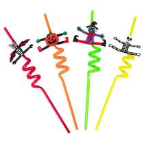 Canudo Espiral De Plástico Halloween 4 Peças Neon 27 Cm