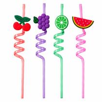 Canudo Espiral Decorativo Reutilizável com Frutas Kit 4 Unidades MINISO