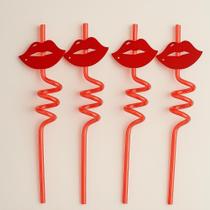 Canudo Espiral Rígido com Boca para Drinks Vermelho 27cm 4 unidades