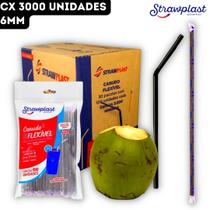 Canudo Flexível PP Sachê Coquetéis Long Drinks Preto Strawplast - 6mm - 3000 Unidades (CX30x100)