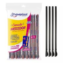 Canudo Mexedor colher para Bebidas Drinks 2000 uni preto 6mm - Strawplast