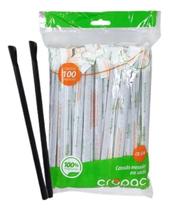 Canudo Mexedor Colher Preto Biodegradável Cropac Drinks 17,5cm Pacote 100un