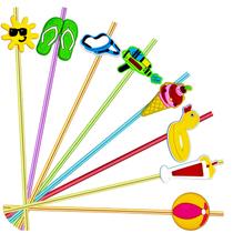 Canudos de coquetel reutilizáveis com tema de praia GREAWOD, 24 peças Canudos de coquetel reutilizáveis com tema de praia GREAWOD, 24 peças
