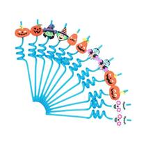 Canudos De Halloween Em Formato De Cartoon, 12 Peças, Reutilizáveis, Plástico, Abóbora, Morcegos,