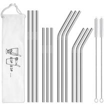 Canudos de metal reutilizáveis de aço inoxidável Hiware, pacote com 12, pacote com estojo Canudos de metal reutilizáveis de aço inoxidável Hiware, pacote com 12, pacote com estojo
