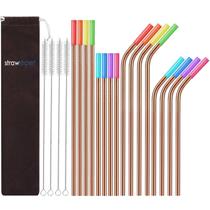 Canudos de metal reutilizáveis StrawExpert Rose Gold, pacote com 16 canudos com estojo