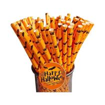 Canudos De Papel Para Halloween 25pcs Com Padrão De Abóbora, Morcego, Aranha E Fantasma Para
