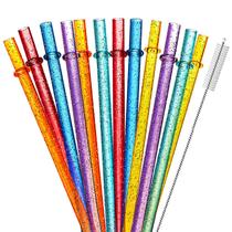 Canudos de plástico reutilizáveis Zmaxqii Glitter 11 polegadas, pacote com 12
