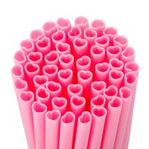 Canudos descartáveis Snowfall Pink em forma de coração 100 unidades