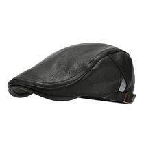 Cap Flat Gatsby Newsboy de couro preto para homens