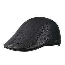 Cap Flat Gatsby Newsboy de couro preto para homens
