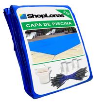 Capa 5 em 1 Para Piscina 6x3,5 + Kit Instalação em Azul 310 Micras