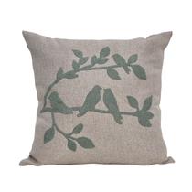 Capa 50x50 Linho com Aplique Birds Boucle Verde Água