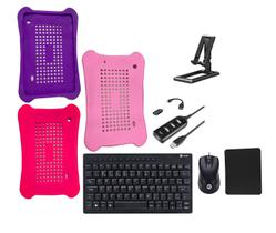 Capa Adaptável p/ Tablet M9s Go M9 WIFI + Teclado Mouse Suporte Hub Mouse pad Kit