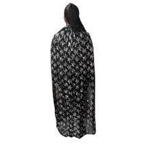 Capa Adulto Metalizada Fantasia Halloween Festa Noite Terror Estampa Bruxa Caveira Cosplay Gotico Vampiro Sexta Feira 13