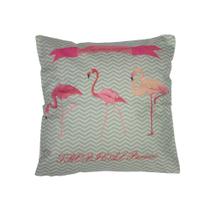 Capa Almofada 03 Flamingos Fundo Linhas Horizontais 43x43cm