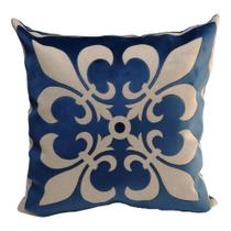Capa Almofada 50x50 Linho Flor de Lis Azul Aplique Veludo Damasco A Capa Almofada 50x50 Linho Flor de Lis Azul Aplique Veludo Damasco A