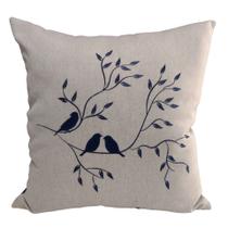 Capa Almofada 50x50 Linho Flor de Lis Azul Bordada Galho