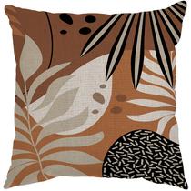 Capa Almofada 50x50 Linho Geometric Leaves Terracota B Capa Almofada 50x50 Linho Geometric Leaves Terracota B
