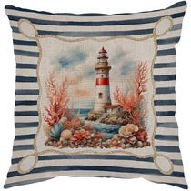 Capa Almofada 50x50 Linho Nautical Sea G Capa Almofada 50x50 Linho Nautical Sea G