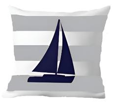 Capa Almofada Azul Barco À Vela Marítima Decorativo 50X50cm