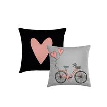 Capa Almofada Bicicleta Coracao Preto Rosa 40cm Cinza 2un