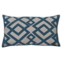 Capa Almofada Bouclé Linho Geometria Treliça Azul Cru 30x50