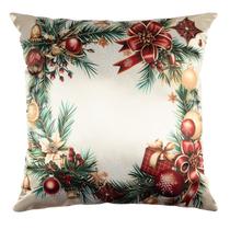 Capa Almofada Cetim Guirlanda com Enfeites de Natal 43x43cm