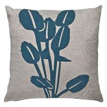 Capa Almofada De Bouclé E Linho Flor Tulipa Azul Cru 50x50