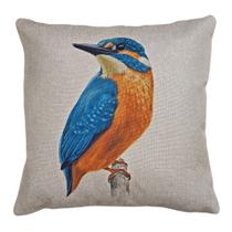 Capa Almofada de Linho Bege Pássaro Martim Pescador 43x43cm Capa Almofada de Linho Bege Pássaro Martim Pescador 43x43cm