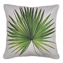 Capa Almofada De Linho Cru Estampada Tropical Folhas 43x43