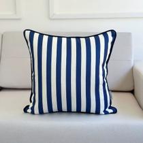 Capa Almofada Linhão Listra Azul c/ Debrum 45x45