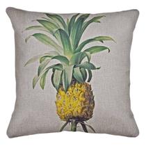 Capa Almofada Linho Bege Estampa Fruta Abacaxi 43x43 cm