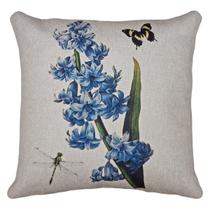 Capa Almofada Linho Bege Estampa Planta Flor Jacinto 43x43